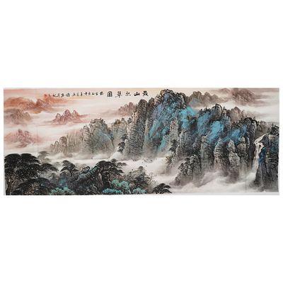 小六尺纯手绘泼彩山水画中式客厅办公室装饰画手工国画王涛00391