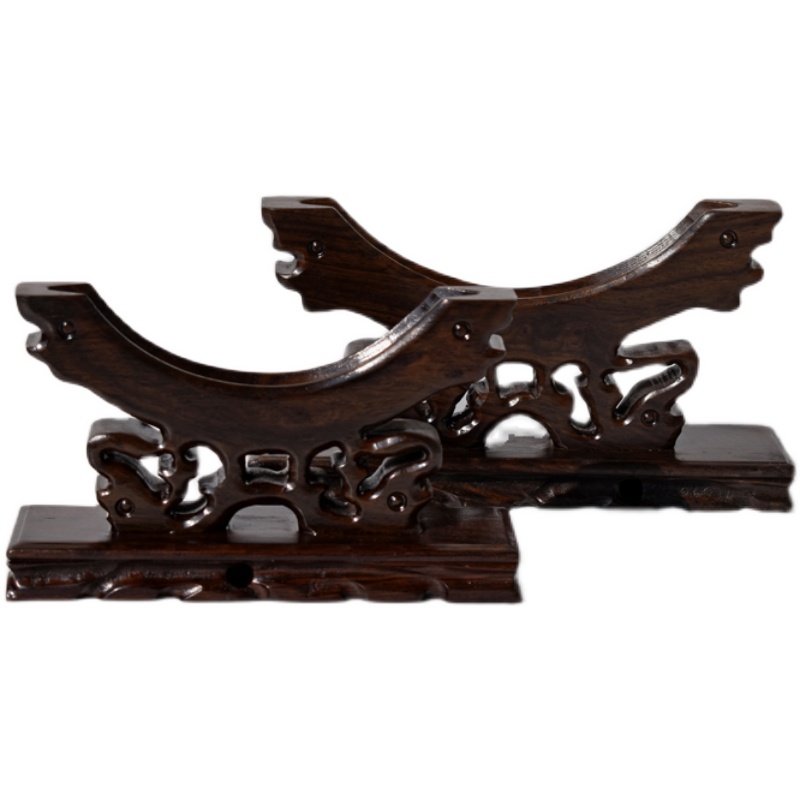 红木黑紫檀平安扣底座茶饼此瓷盘圆形摆件实木托架玉石玉片圆盘架