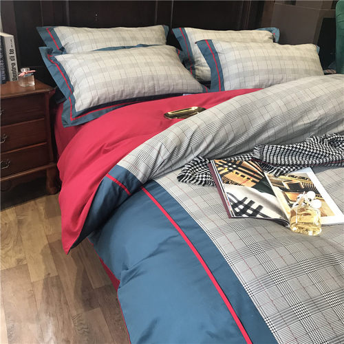 秋冬英伦风撞色轻奢高端60支磨毛全棉四件套加厚保暖1.8米床品