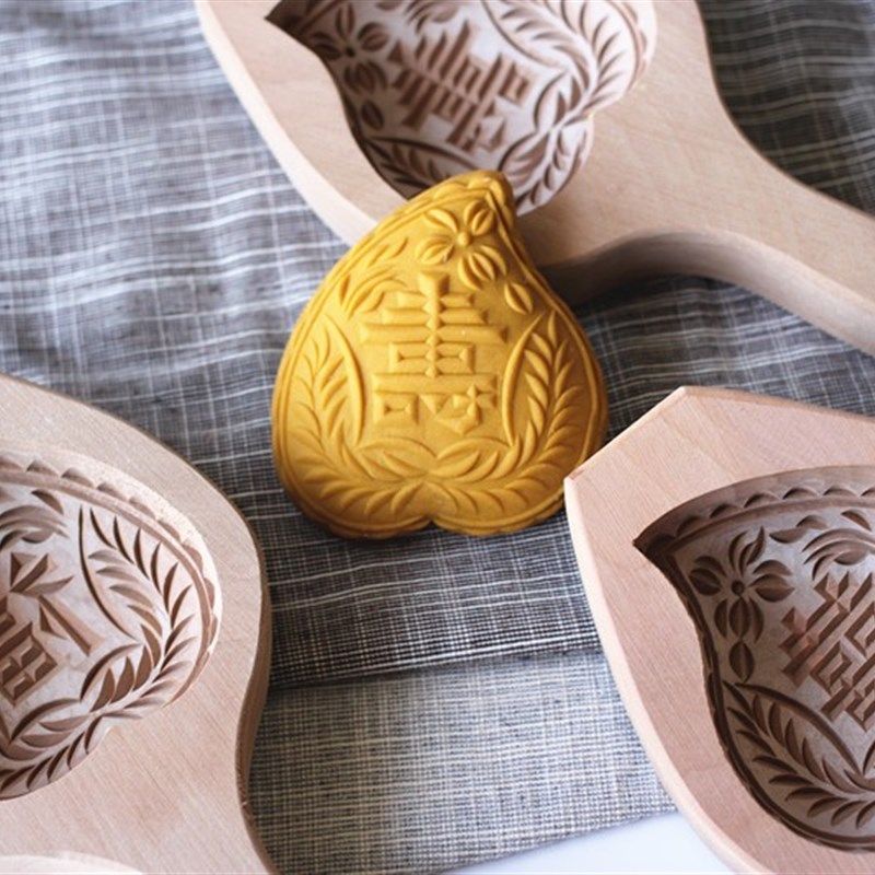 梨木凹底加深雕刻馒头模寿桃模花样饽饽磕子木质年糕家用糕模具