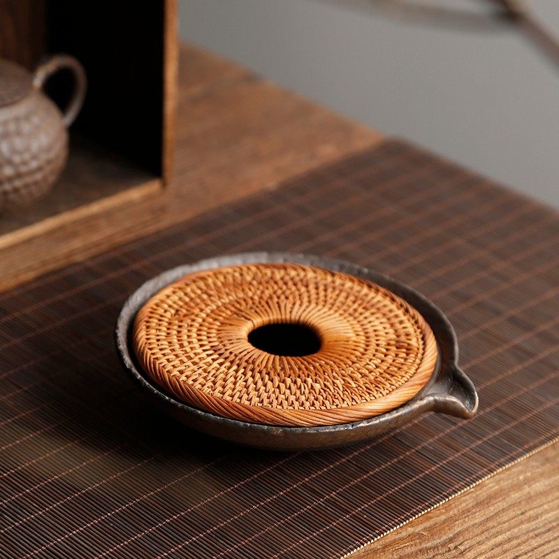 复古藤编壶承粗陶茶垫干泡茶台杯托紫砂养壶垫储水式茶盘功夫茶具