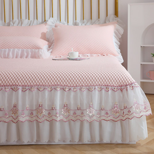 夏季蕾丝花边冰丝凉席三件套豆豆席可机洗夏天空调席床裙款软席子