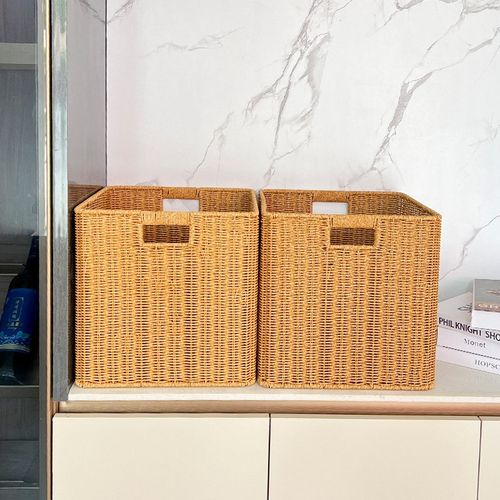 仿藤编方格柜收纳筐橱柜衣物整理箱正方形客厅玩具杂物储物篮