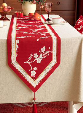 新年桌旗红色喜庆龙年氛围感装饰茶席客厅家用餐桌W中间长条桌布