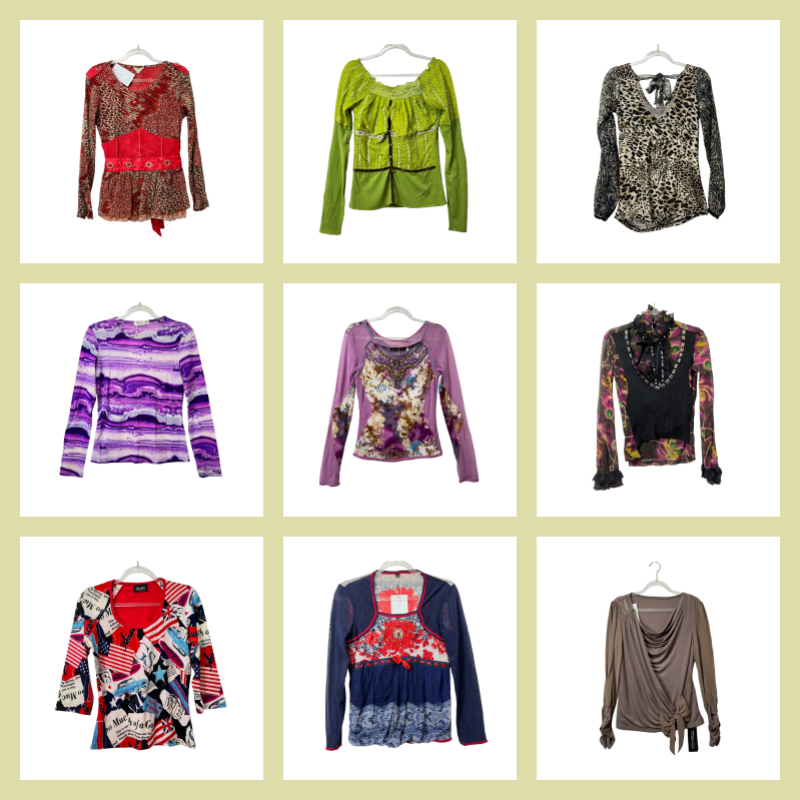 古着vintageQ14复古Y2K印花长袖T恤女辣妹秋冬内搭外穿外贸上衣