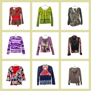 古着vintageQ14复古Y2K印花长袖 T恤女辣妹秋冬内搭外穿外贸上衣