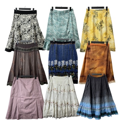 古着vintageQ11复古印花半裙女海淘百搭春秋蛋糕裙中长款拼接裙子