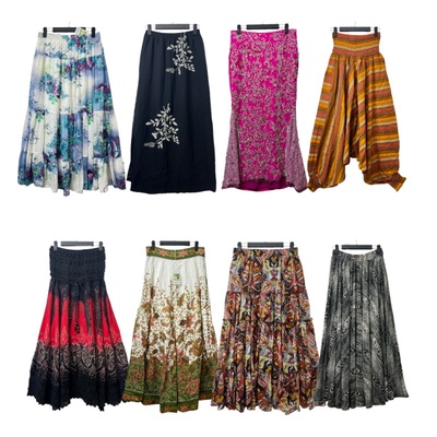 古着vintageQ9复古港风印花A字裙女中长款春秋森女系层次感裙子