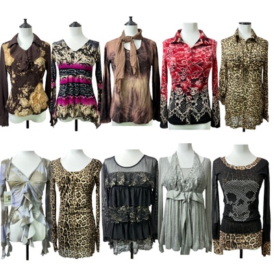 vintage古着Q3欧美风复古豹纹长袖网纱辣妹亚比嬉皮外贸上衣