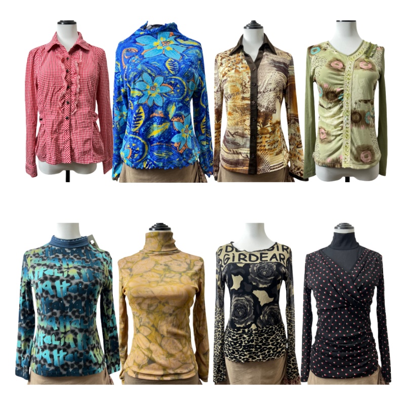 古着vintageD18海淘森复古印花长袖女Y2K辣妹外贸多色印花内搭