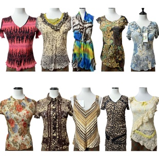 豹纹撞色上衣 辣妹修身 古着vintageX4海淘复古印花短袖 T恤女夏季