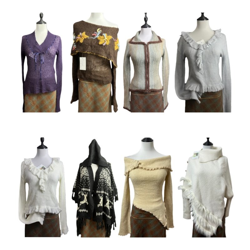 古着vintageM3海淘高级感流苏斗篷毛衣女秋冬宽松慵懒风针织衫