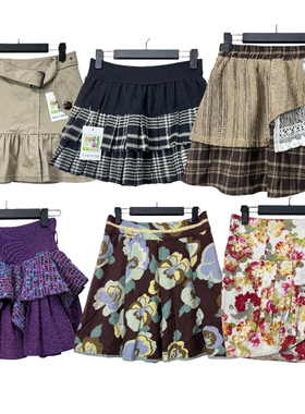 古着vintageS10复古印花蛋糕裙女百搭层次感半身裙短裙A字裙多色