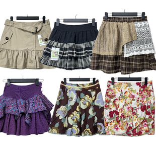 古着vintageS10复古印花蛋糕裙女百搭层次感半身裙短裙A字裙多色