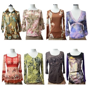 古着vintageQ10复古印花长袖上衣女修身显瘦辣妹风外贸个性废土风