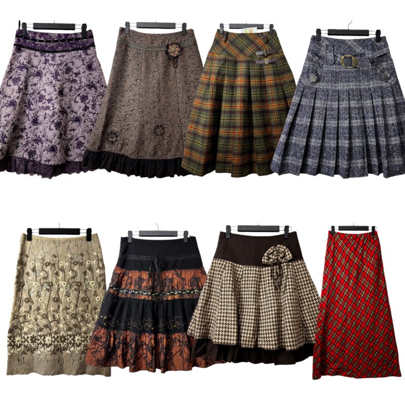 古着vintageS4复古海淘拼接半身裙女百搭显瘦蛋糕裙小众设计长款