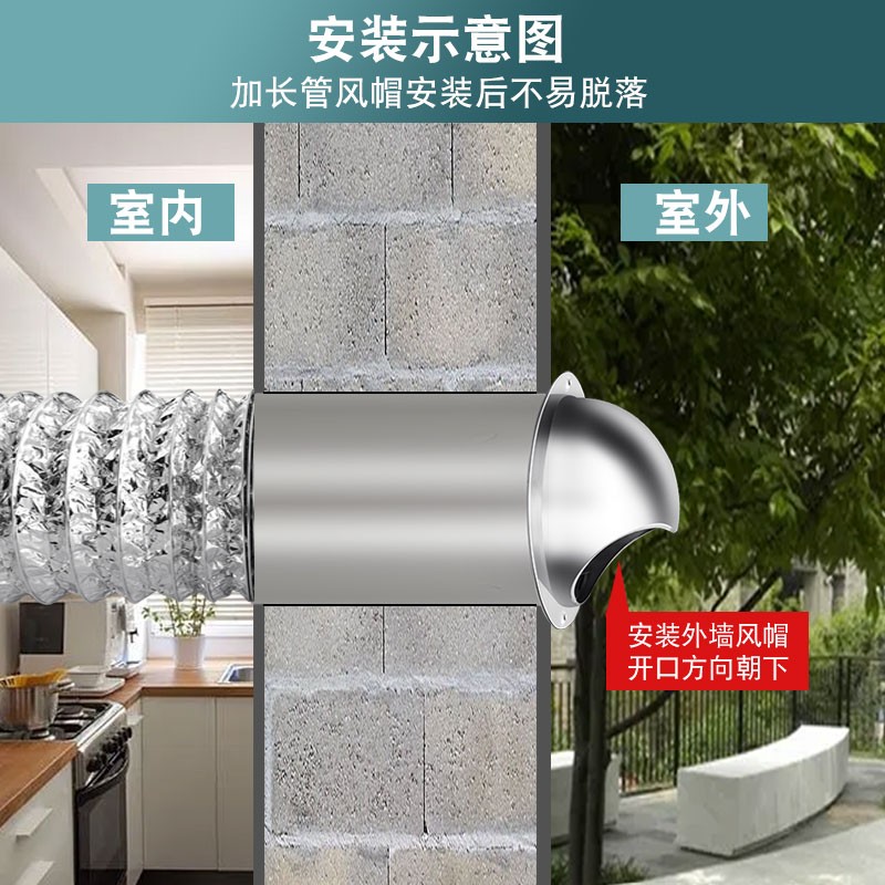 不锈钢加长风帽防风罩排烟管外墙孔排烟口油烟机排气罩出风口