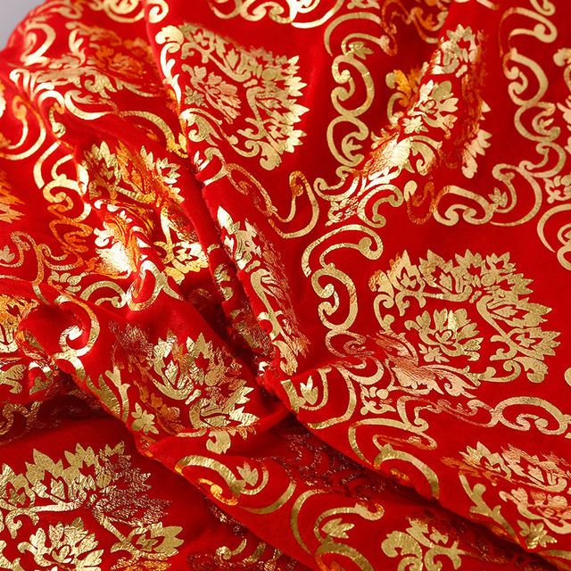 婚礼中式烫金绒布桁架套布中国风婚庆道具装饰龙凤红色布料吊顶布