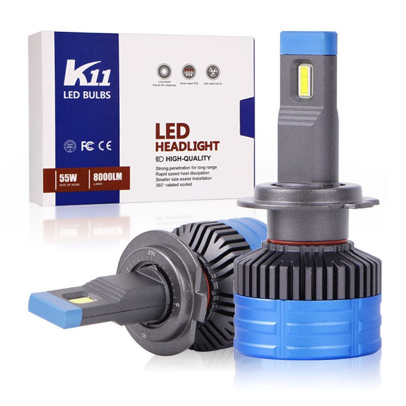 K11汽车LED大灯灯泡55W前照灯H11改装聚光9005远近一体超亮h7车灯