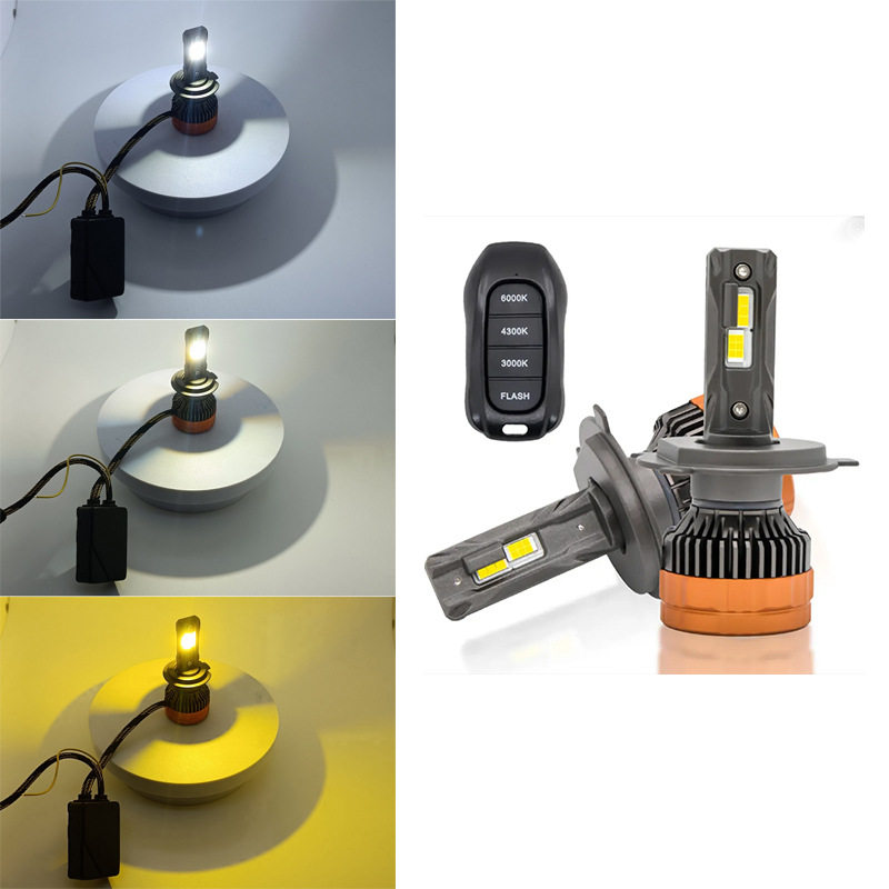 170w三色加爆闪带遥控器led汽车大灯白光暧白光黄光h7h11h4大功率