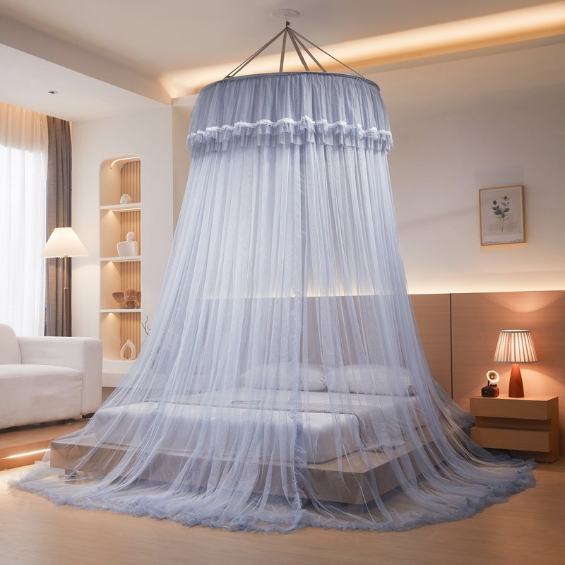 免打孔吊顶圆顶蚊帐加密吸顶v免安装家用吊挂落地加大双人卧室202