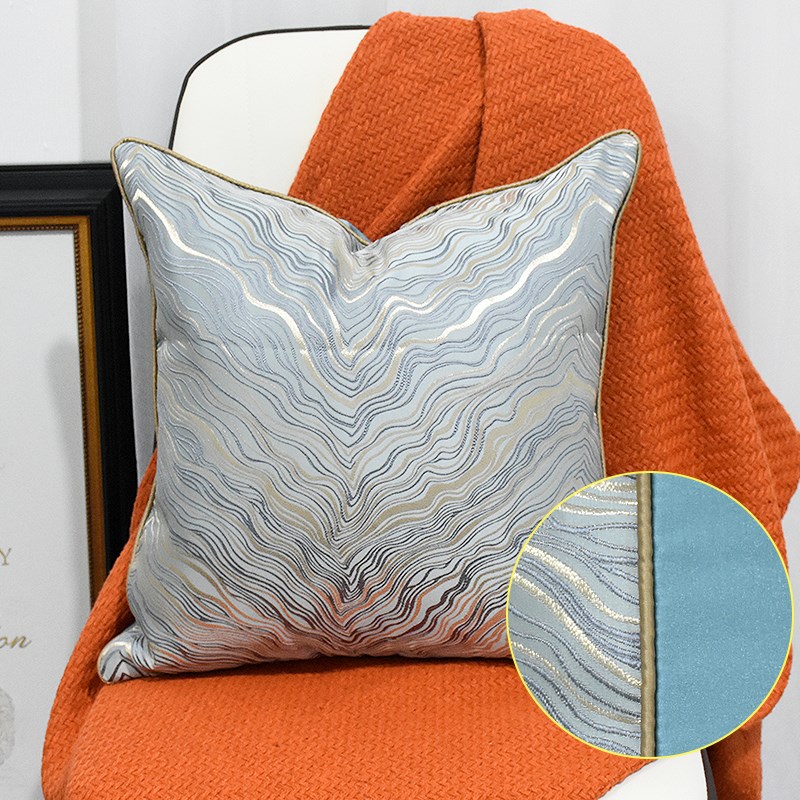 轻奢沙发抱枕定制靠垫简约现代z条纹样板房银黄蓝红金色客厅靠枕