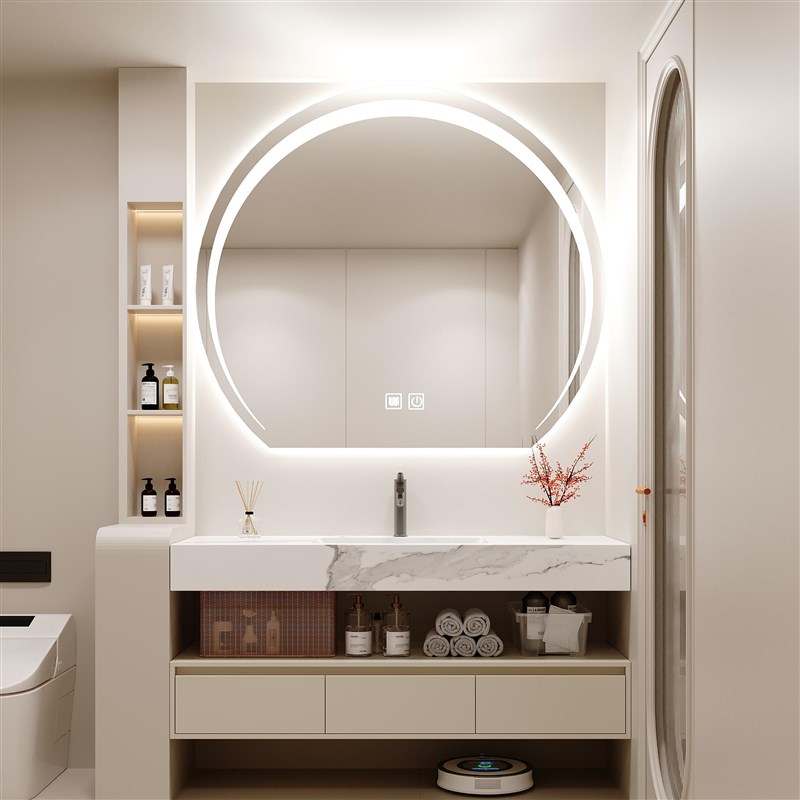 轻奢奶油风e岩板热弯一体盆浴室柜组合卫生间洗漱台洗手脸池盆新