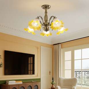 美式复古客厅吊灯喇叭花瓣造型玻璃灯罩轻奢家用卧室餐厅吊灯具