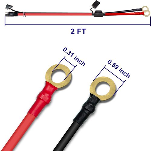 10AWG 2英尺充电线 SAE转O形圈端子快速断开线束 带15和20A保险丝