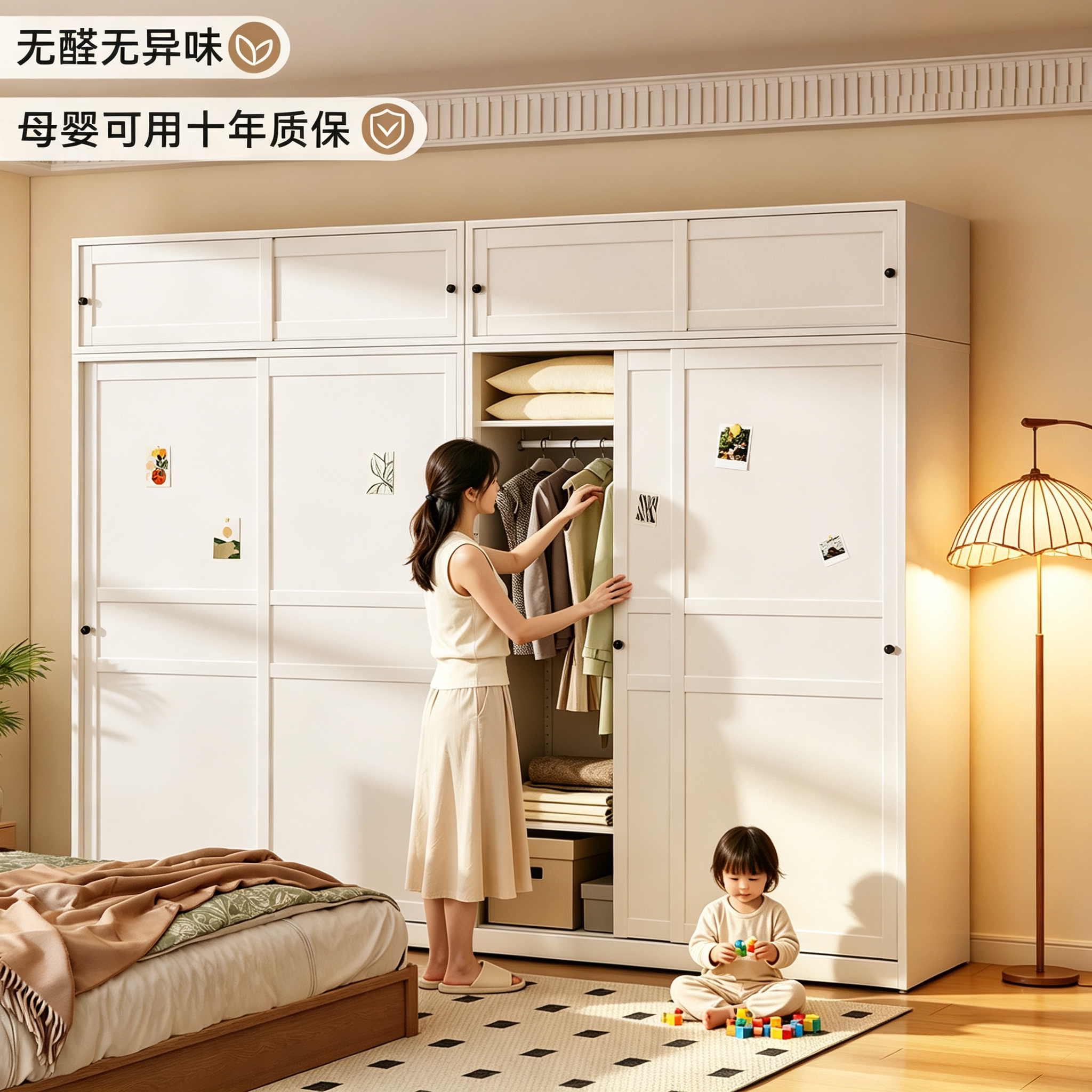 钢制推拉门移门衣柜卧室家用无醛儿童衣柜简易组装收纳柜金属衣橱