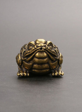 铜金蟾小摆件黄铜实心金钱串蟾蜍手把件创意仿古玩茶宠小铜器香插