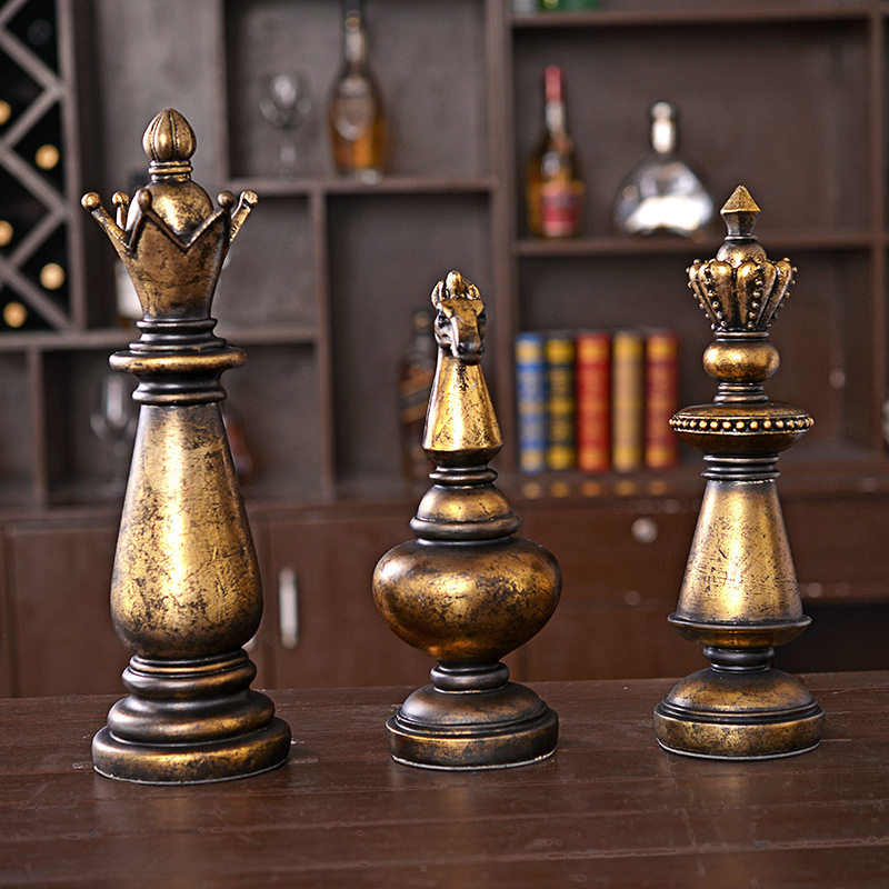 美式乡村树脂仿古做旧国际象棋造型家装工艺品摆件家居软装饰