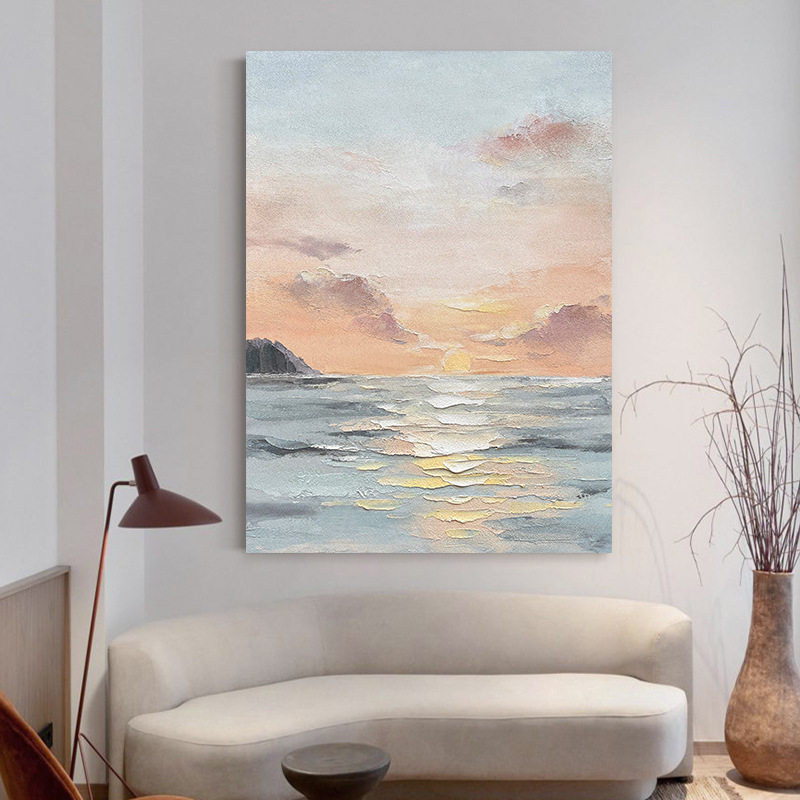 手绘油画肌理画朝霞似锦玄关装饰画客厅沙发背景墙挂画风景油画