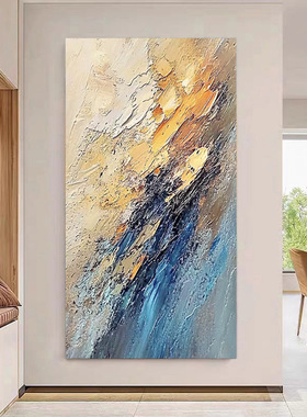 原创《诗意盎然》手绘现代玄关入户走廊简约立体肌理油画客厅画