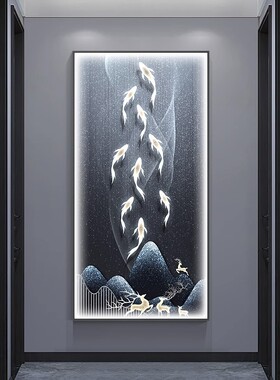 九鱼图入户玄关装饰画简约背景墙面led灯光画走廊过道发光装饰画