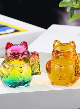 水晶招财猫公仔摆件创意家居装饰店铺柜台招财摆件新年装饰品摆件