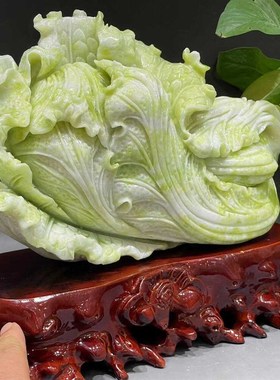 天然玉石玉白菜摆件家居客厅办公室装饰品原石雕刻工艺品摆设礼品