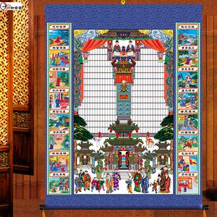 新品绢销丝促布家堂画挂24孝联家谱轴子中号家谱画家堂族谱世袭图
