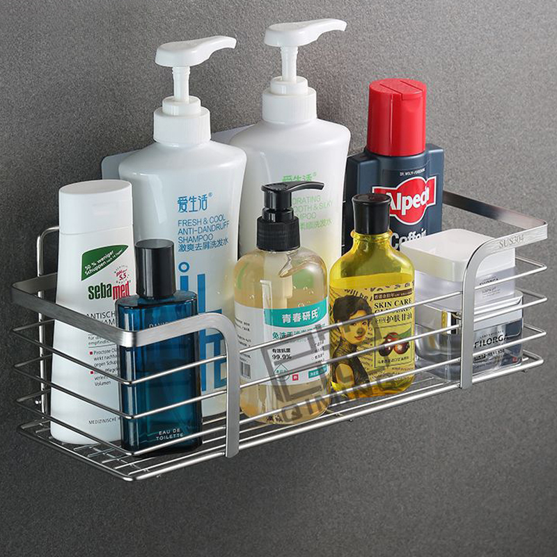 304不锈钢免钉大号浴室置物架 免打孔小号卫生间厨V房壁挂收纳架