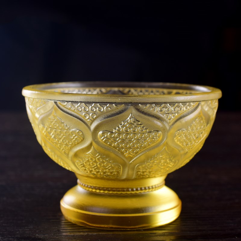 供佛古法琉璃莲花供n碗贡水碗水杯饭碗玻璃碗玻璃碗装饰摆件供杯