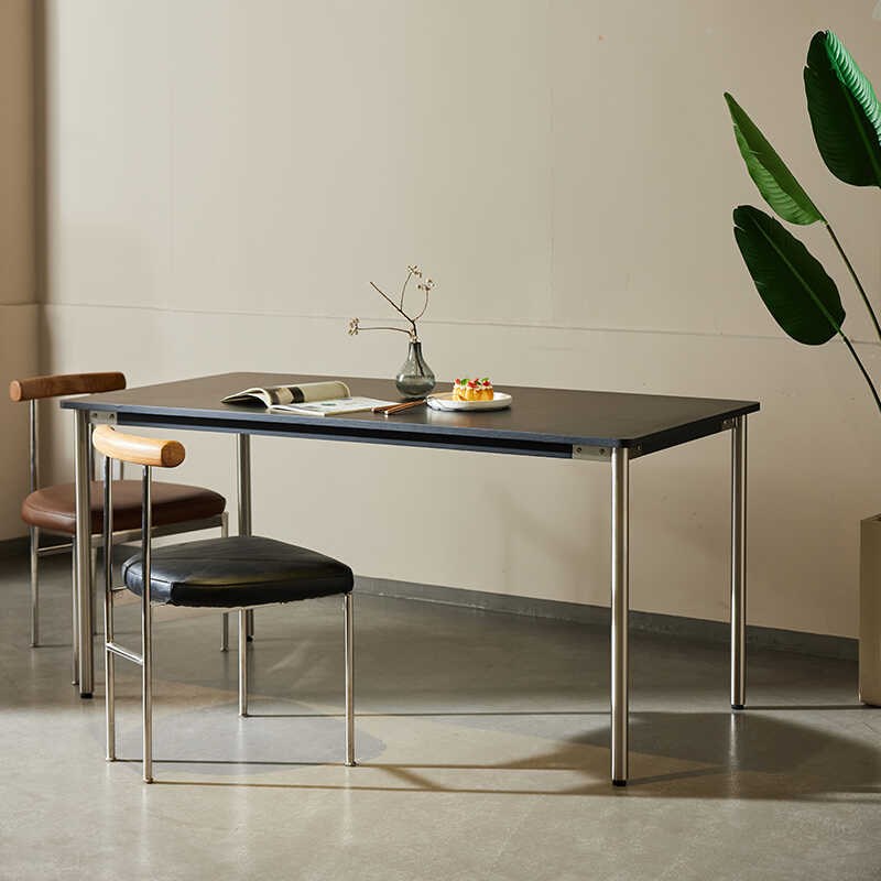 INNORS北欧实木餐桌铁艺现代简约家用小K户型轻奢风复古餐桌椅组