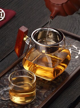 四方公道杯夫璃木把分茶器耐热加厚防海功玻茶具高档公杯茶烫