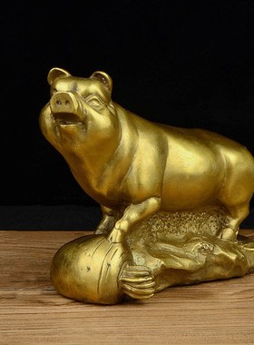 纯黄铜猪摆件大小号福猪招财猪家居玄关前台办公桌收银台商店装饰