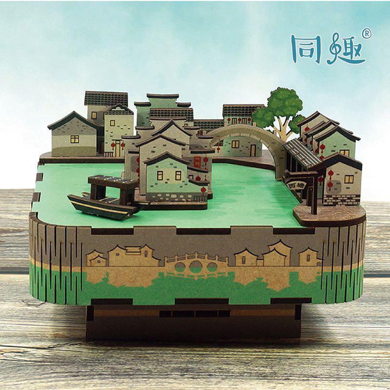 同趣八音盒江南水乡苏州博物馆纪念品积木音乐盒拼装diy手工礼物