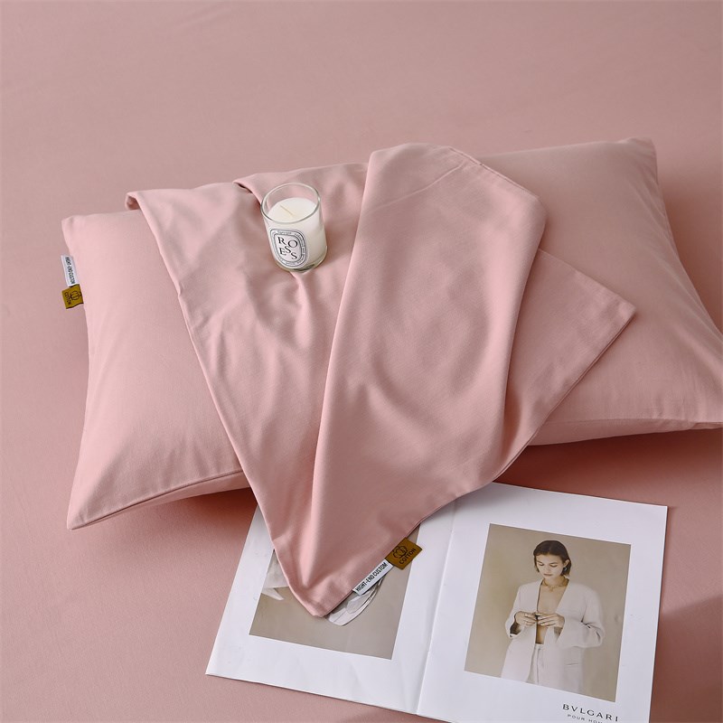 60支超柔加厚棉纯色全棉枕套枕头套枕芯套单人一对装豆沙粉红