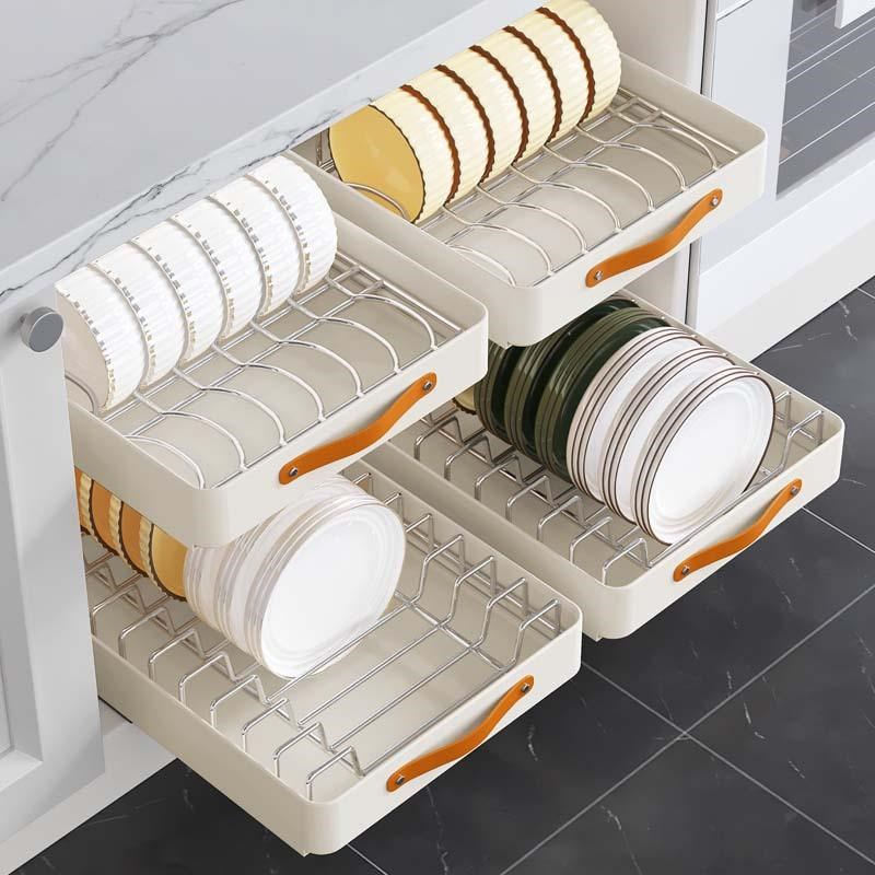 碗碟收纳架橱柜拉篮厨房柜内碗盘碗具沥水架O抽屉式置物架抽拉碗