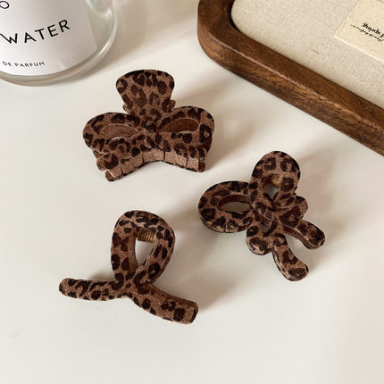 感气质豹纹头发夹子后脑勺盘发中号半扎发抓鲨鱼夹发卡头饰女