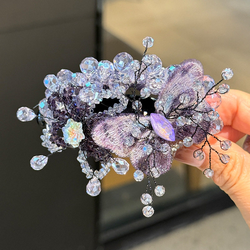 2026新款感魅惑紫色蝴蝶重工水晶马尾扣丸子头发夹手工晶石发卡女,饰品/流行首饰/时尚饰品新,民族风发饰,淘宝优惠券,粉丝福利购,淘宝优惠卷