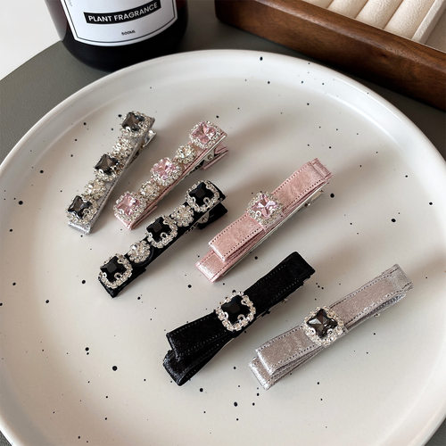 小香风蝴蝶结闪钻一字夹精致碎发侧边夹轻奢刘海鸭嘴夹女发卡