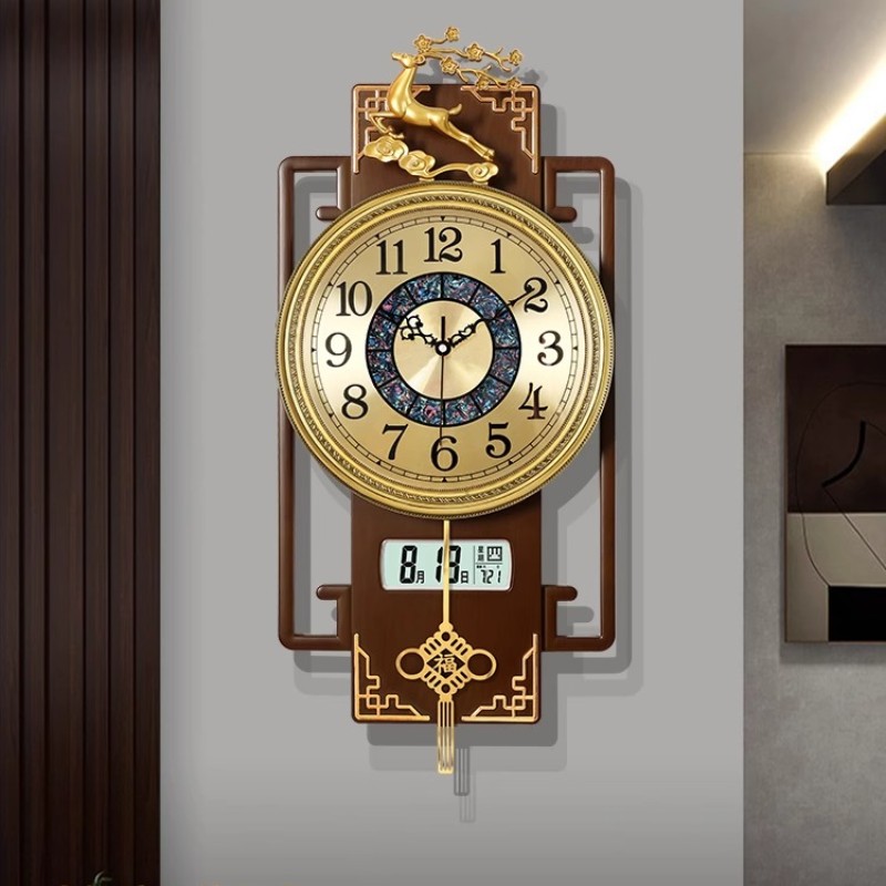 新中式轻奢挂钟客厅家用时尚20z23新款挂墙上免打孔装饰大气时钟